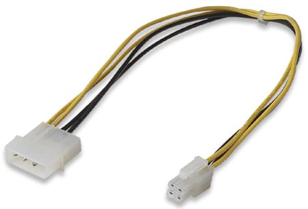 338646 ComputechSolutions Adapter cable with a 4-pin power connector on one end and a 3-pin connector on the other, featuring yellow and black wires.
