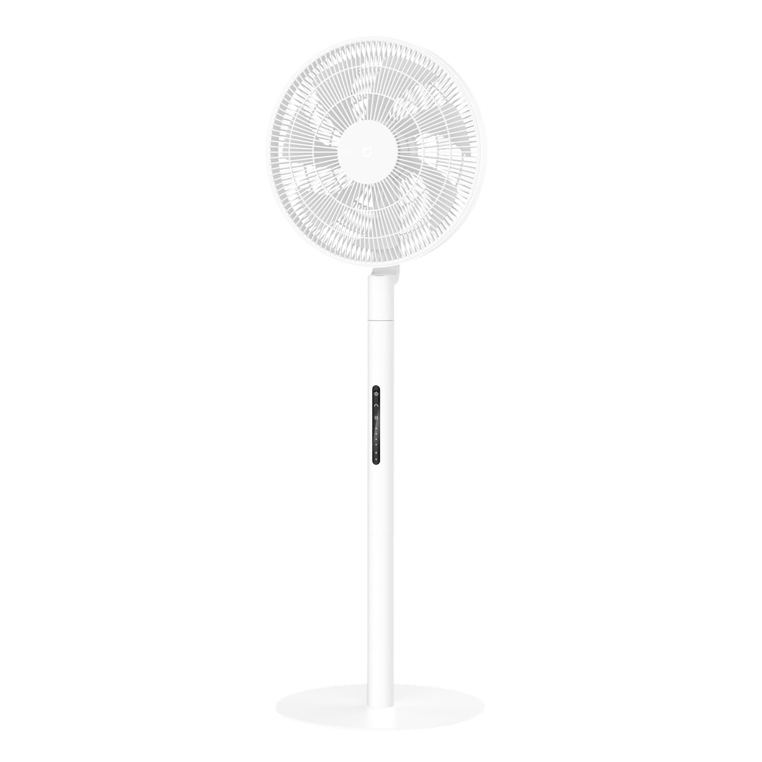 BHR08UQEUXIAOMIMIJIASMARTSTANDINGFANPROwr022png ComputechSolutions White floor-standing pedestal fan with a circular grille and adjustable-height stand against a white background, showing the control panel on the shaft.