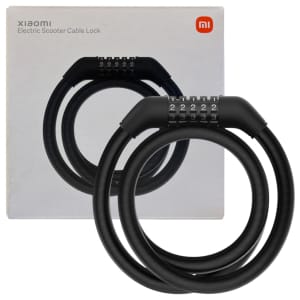 Xiaomi Electric Scooter Cable Lock with a four-digit combination dial on a gray box.