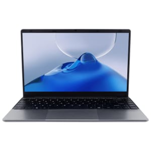 ZLOTH1103JAcerGadgetE10ETBook156LaptopIntelwr01png ComputechSolutions Front view of an open gray laptop with a blue abstract wallpaper on the screen.