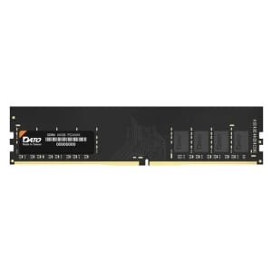 ADATA DDR4 RAM module with black PCB and gold edge connector, branding visible (Made in Taiwan).