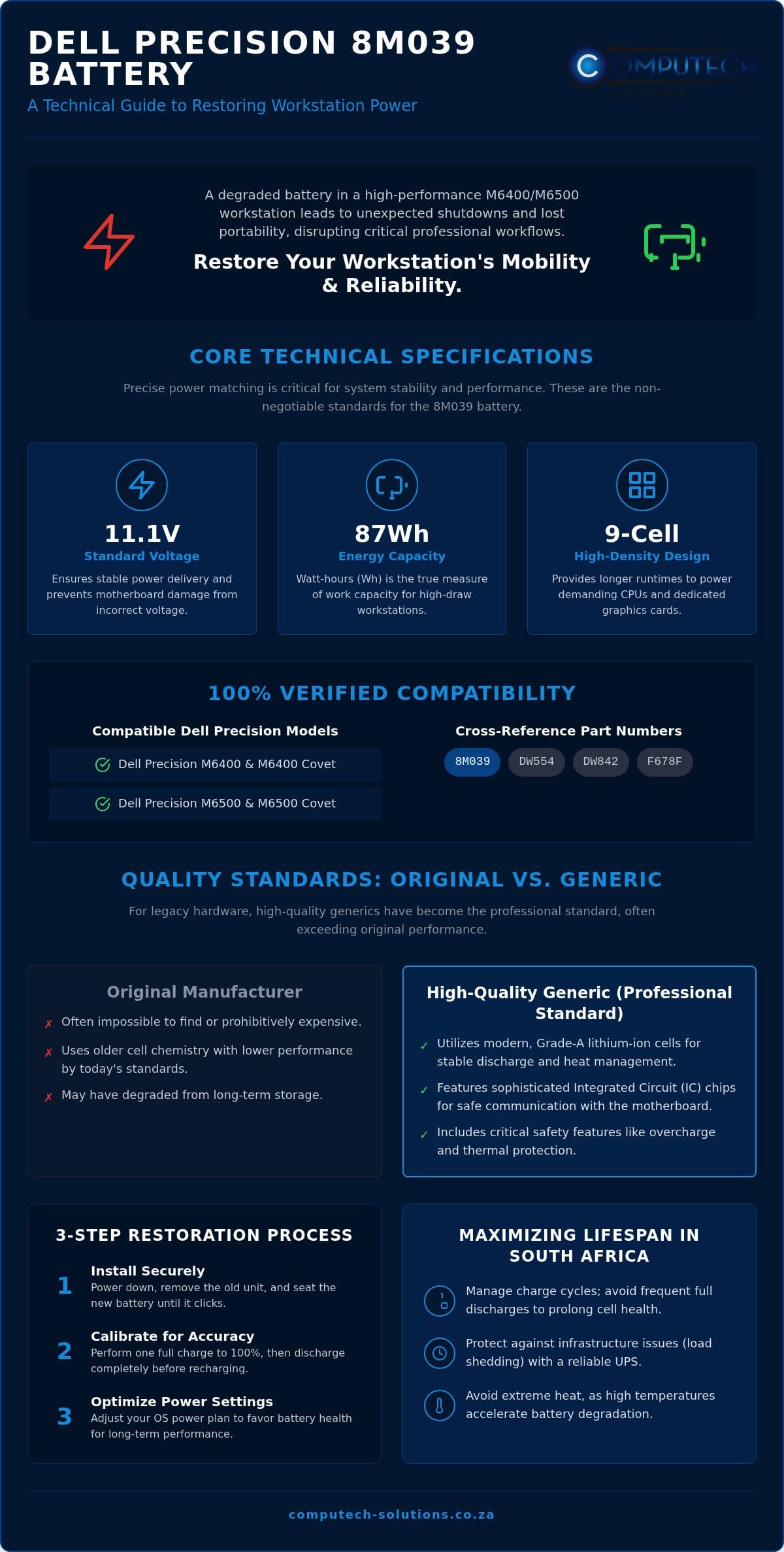 8M039 Laptop Battery The Comprehensive Guide for Dell Precision M6400 and M6500 Infographic ComputechSolutions 8M039 Laptop Battery: The Comprehensive Guide for Dell Precision M6400 and M6500