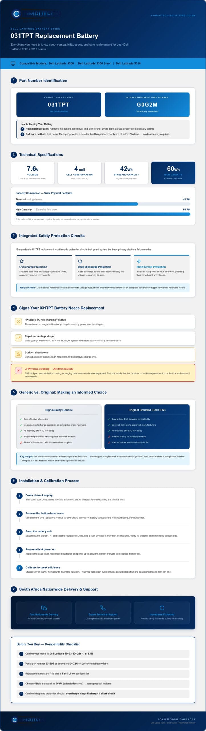 031TPT Dell Replacement Battery The Ultimate 2026 Buying Guide Infographic ComputechSolutions 031TPT Dell Replacement Battery: The Ultimate 2026 Buying Guide