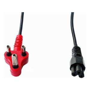 Red 4-pin power plug on the left and a black 4-pin power plug on the right, connected by cords against a white background.