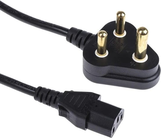 PCPOW03 ComputechSolutions Three-pin male power plug with a black cable and a female IEC C13 connector at the end