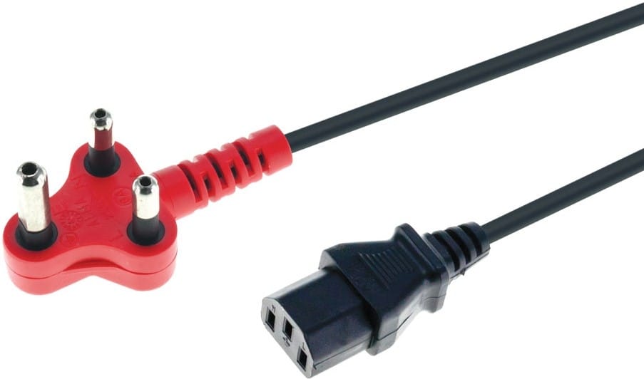 PCPOWD01 ComputechSolutions Three‑pin power extension lead with a red plug and a black IEC connector (C13) end