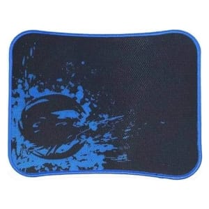 Dark blue mouse pad with a bright blue edge and an abstract splash design on the left side.