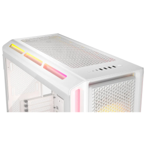 02bba114569eac41ed3c0222f9ed8ea7bab4afb2webp ComputechSolutions White mid-tower PC case with RGB lighting on front/top panels and perforated mesh sides for airflow (no interior shown)