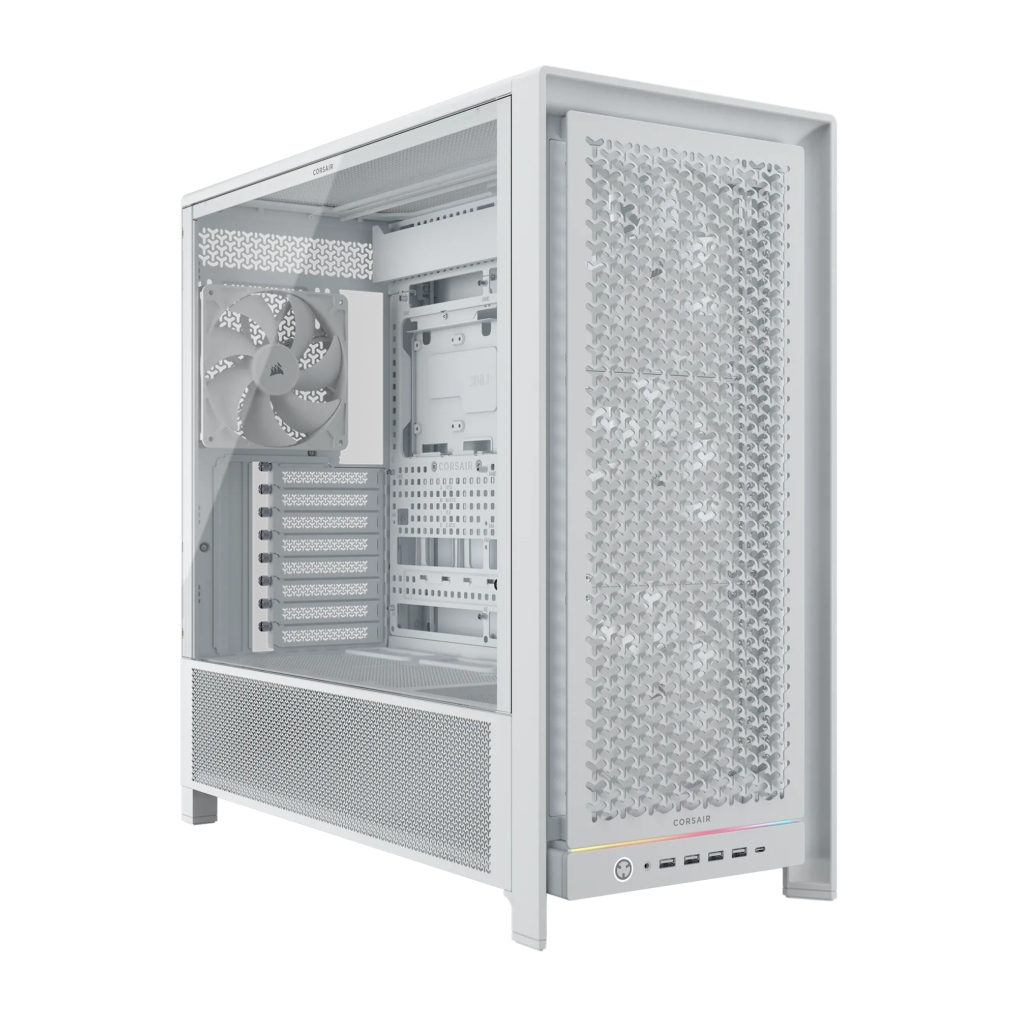 3bf46d4bf7e5c676336e1eaac98edde32b2a8c40webp ComputechSolutions Open computer chassis showing internal hardware: motherboard, expansion slots, and cooling fans inside a Corsair case