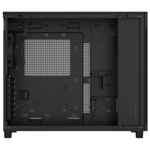 9952983a48009351b664f0a8387a0e72f461f776webp ComputechSolutions Open computer case viewed from the side, exposing the motherboard tray, PCIe slots, and empty drive bays inside a dark chassis.