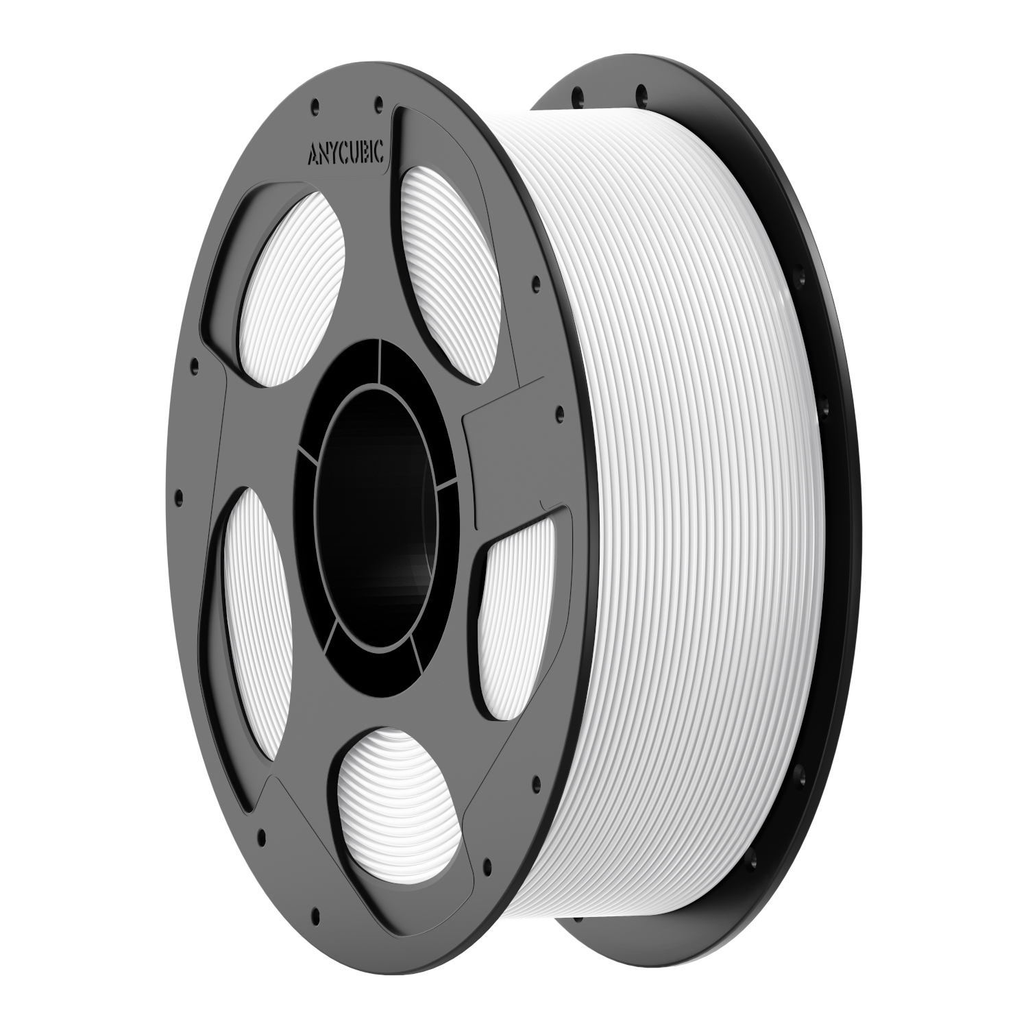 AHPEBW10AnycubicPETGSolidFilamentWhitewr01jpg ComputechSolutions Spool of white 3D printing filament on a gray circular spool labeled Anycubic.