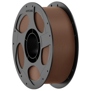 Brown 3D printer filament wound on a gray spool with central hub andAnycubic branding (informative image).