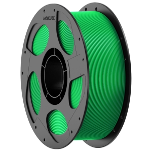 AHPLCG10AnycubicPLABasicFilament1kgGreenwr02jpg ComputechSolutions Green 3D printer filament on a gray spool, visible ANYCUBIC branding.