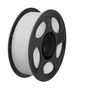 3D printer filament spool with white filament on a black circular reel (Anycubic)