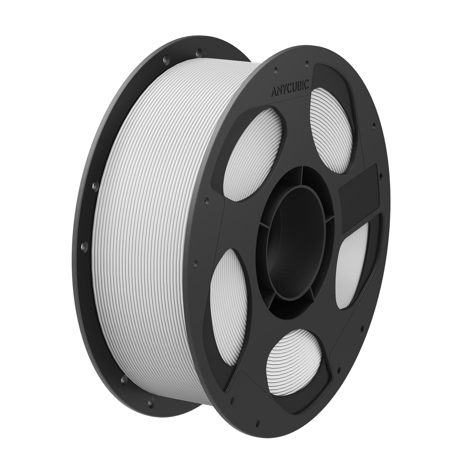 AHPLLE10AnycubicPLABasicFilament1kgLightGrwr03png ComputechSolutions 3D printer filament spool with white filament on a black circular reel (Anycubic)