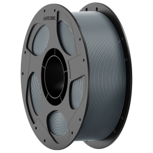 Gray 3D printing filament wound on a spool labeled ANYCUBIC.
