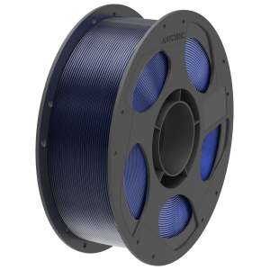 AHSC0810AnycubicPLASilkDualFilamentBlackBlwr02png ComputechSolutions Gray 3D printer filament spool with blue filament wrapped around, viewed at an angle.