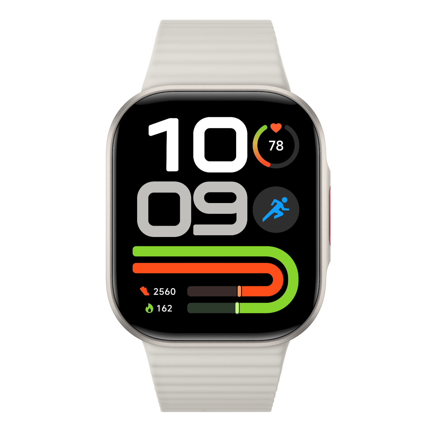 BHR09CVGLXiaomiRedmiWatch6liteGreywr01png ComputechSolutions Smartwatch screen showing time 10:09, heart rate 78 bpm, and colorful activity rings with step and calorie counters at the bottom.