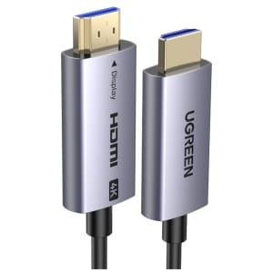 Pair of metallic HDMI (left) and USB-C (right) cables with 4K label, shown from above.
