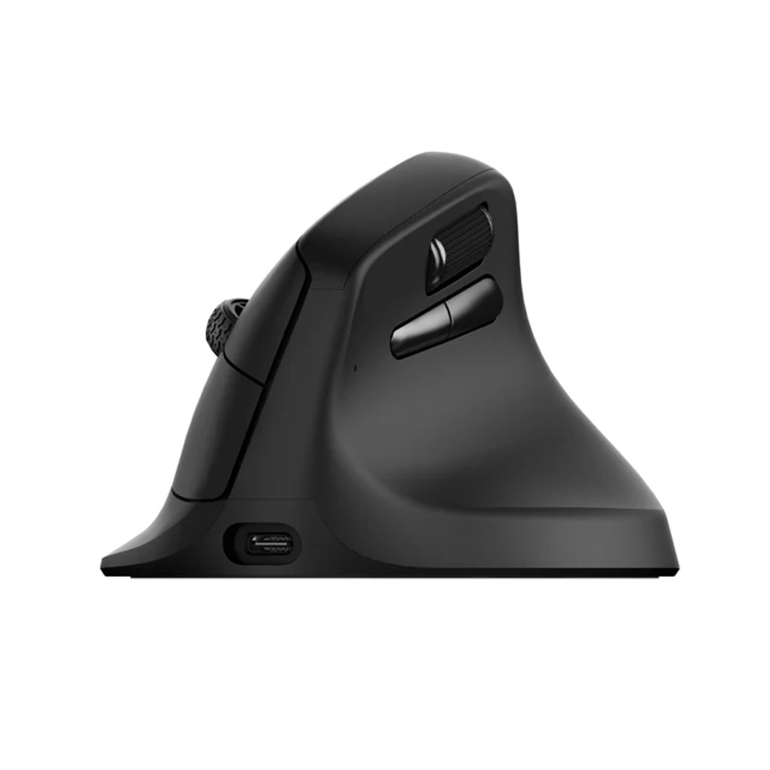 M5A29KeychronM5A291KWirelessMouseBT24GHwr01png ComputechSolutions Close-up of a black ergonomic charging dock with a USB-C port visible at the base.