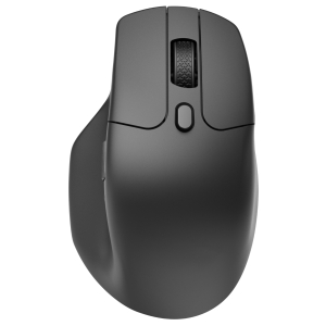 M6SA72KeychronM6SB721KWirelessMouseBT24Gwr05png ComputechSolutions Top view of a dark gray computer mouse showing the scroll wheel and two main buttons with a rounded shape edge.