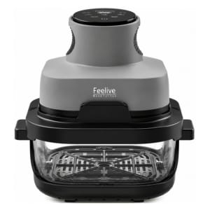 AF534T ComputechSolutions Feelive air fryer with a gray top and black base, featuring a transparent cooking chamber visible inside.