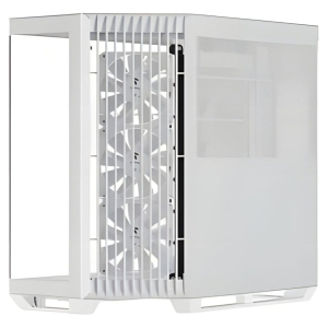 apcmvi0144321computercases1228707176jpg ComputechSolutions White compact air purifier/ventilation unit with a large internal fan visible behind vertical grille bars for airflow control, front panel partly open, on white background