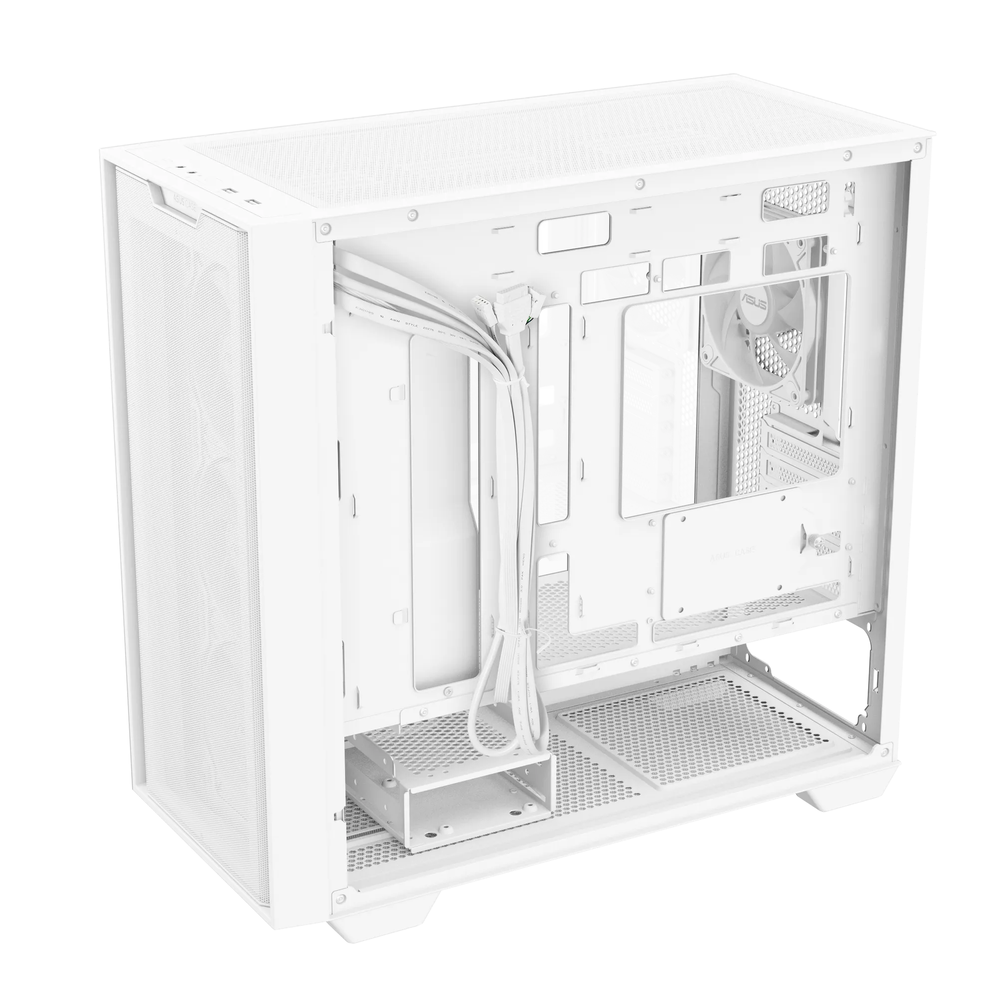 b481a268bfa53a4109f45d2a6d0b1037618f0841webp ComputechSolutions White server chassis with side panel removed, exposing drive bays, cables, and cooling fans inside