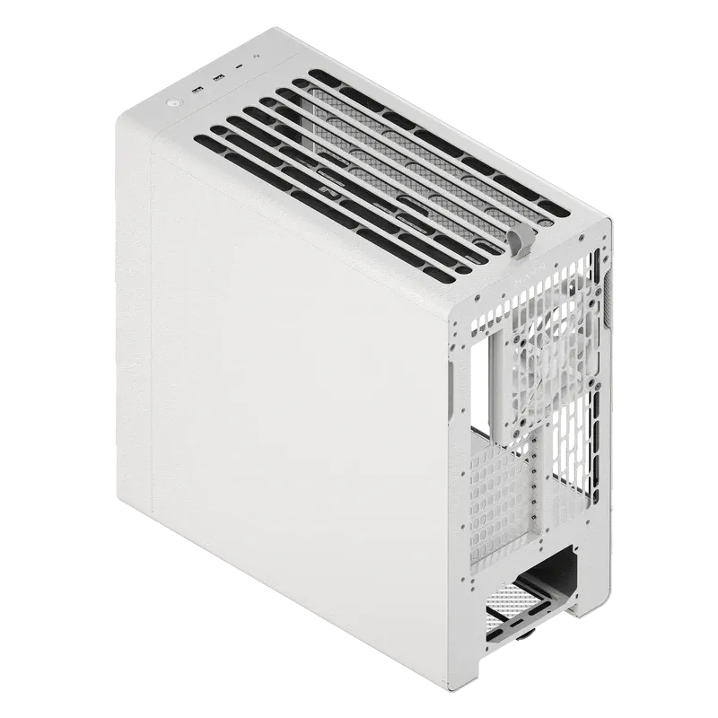 havnproductbf360flowwhite072tulwebp ComputechSolutions White rectangular computer case with large top vent grille and visible internal bays from an angled rear view