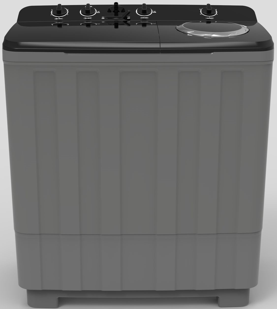 WS140RB3G ComputechSolutions Gray top-load washing machine viewed from the front, with a black control panel and a large circular lid on the right side of the top.