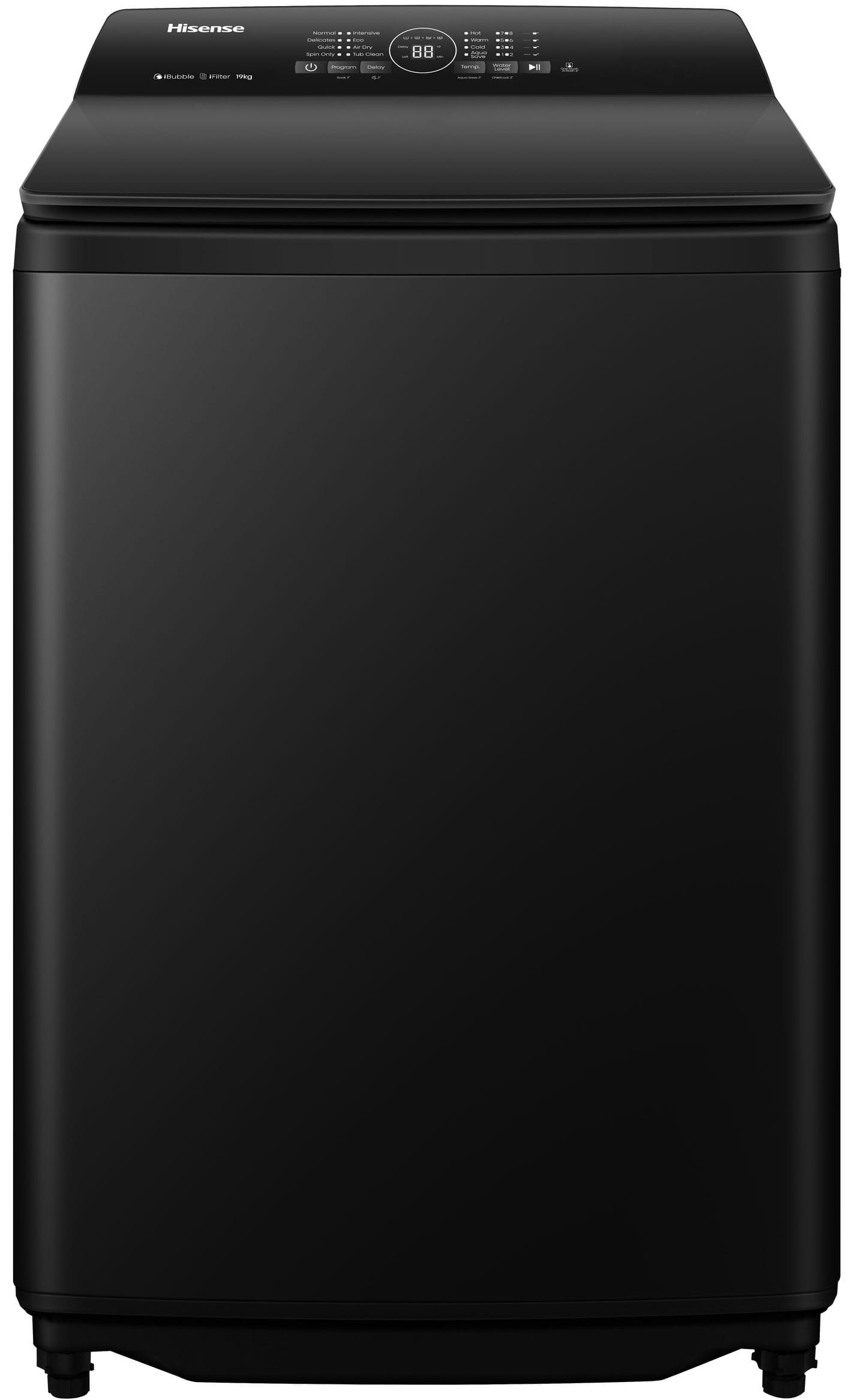 WT3I1923UB ComputechSolutions Black front-loading washing machine with a glossy top control panel visible from the front.